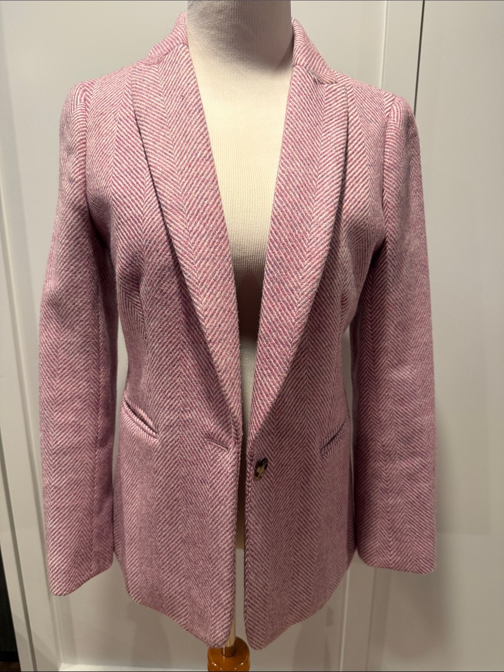 J. Crew Pink Herringbone Wool-Blend Parke blazer